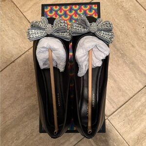 Kurt Geiger Black Flats with Silver Bow Accents